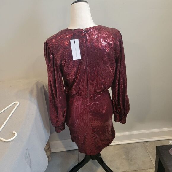 Dynamite Red Sequence Wrap Mini Dress Size medium - Picture 3 of 9